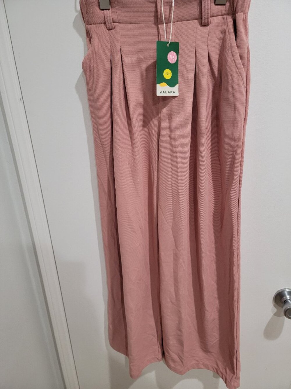 Halara Flex High waisted pocket wide leg waffle work pants pleated muave pink